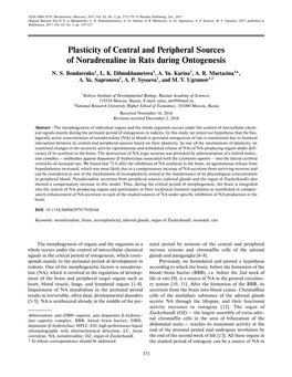 Plasticity of Central and Peripheral Sources of Noradrenaline in Rats During Ontogenesis