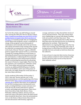 Stream ~ Lines E-News from CSA Office of Vocation Discernment January 2013 Volume 2, Issue 4