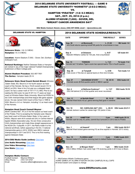 2014 Delaware State University Football — Game 9 Delaware State University “Hornets” (2-6/2-2 Meac) Vs