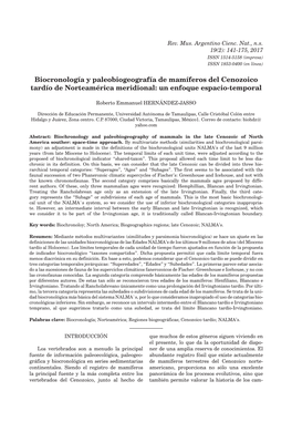 Biocronología Y Paleobiogeografía De Mamíferos Del Cenozoico Tardío De Norteamérica Meridional: Un Enfoque Espacio-Temporal