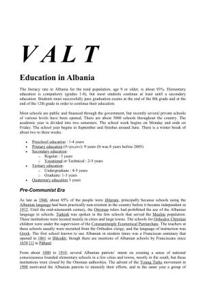 V a L T Education in Albania
