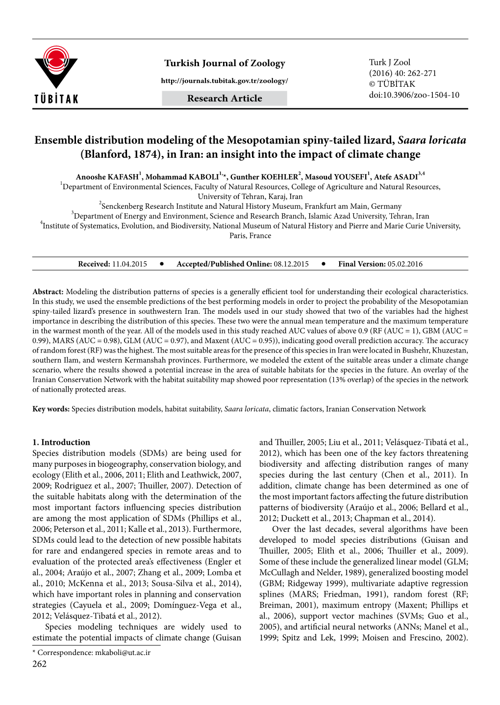 Ensemble Distribution Modeling of the Mesopotamian Spiny-Tailed Lizard, Saara Loricata (Blanford, 1874), in Iran: an Insight Into the Impact of Climate Change