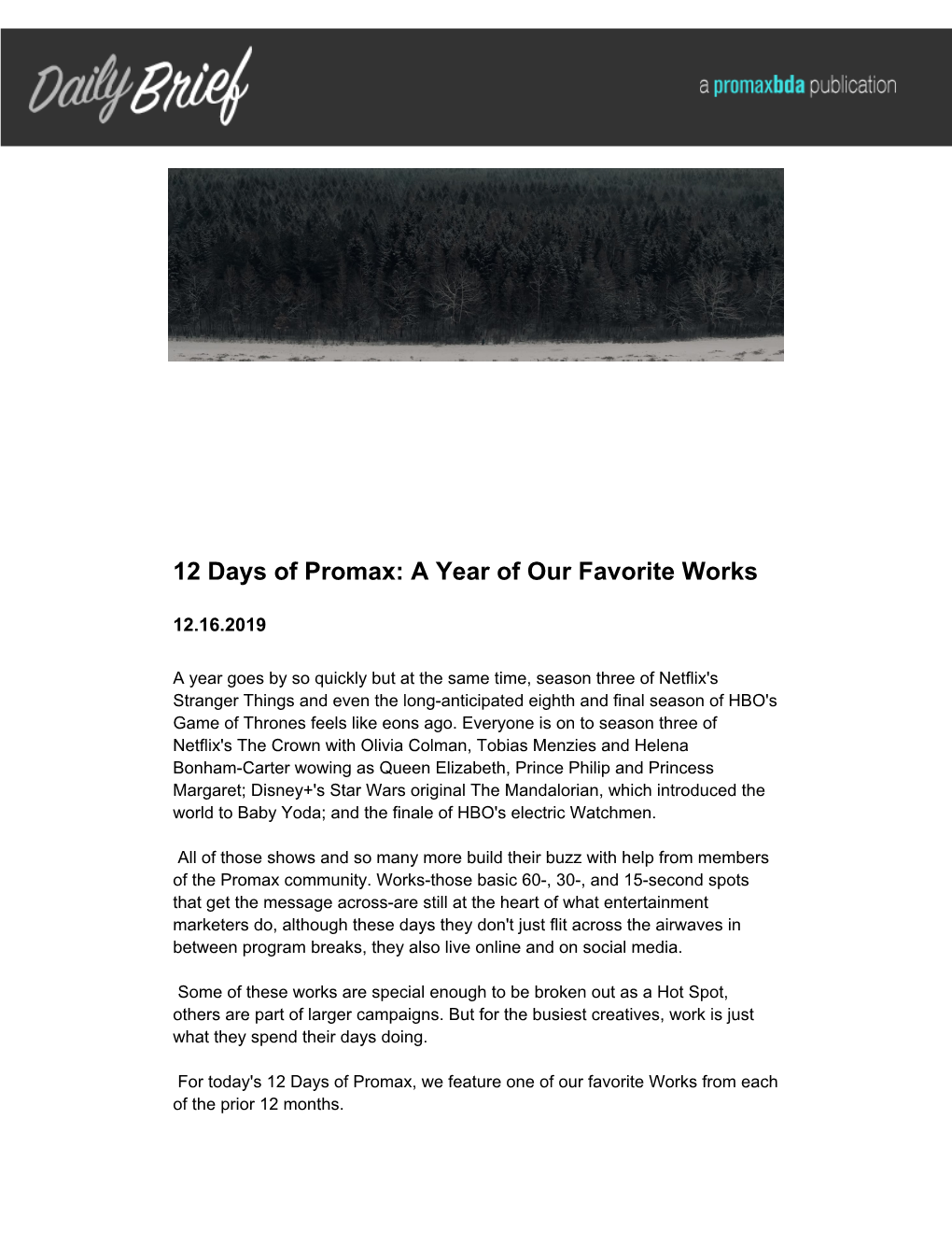 12 Days of Promax: a Year of Our Favorite Works