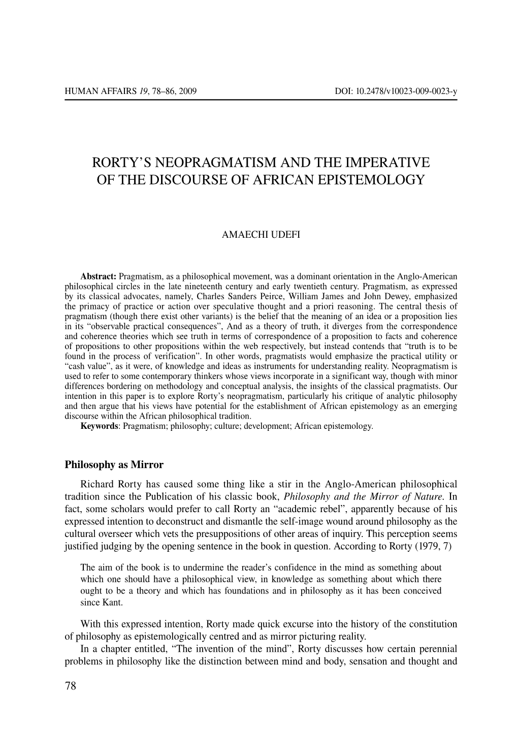 Rorty's Neopragmatism and the Imperative of The