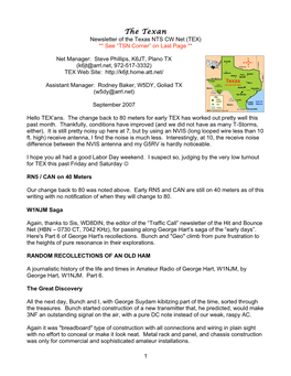 The Texan Newsletter of the Texas NTS CW Net (TEX) ** See “TSN Corner” on Last Page **