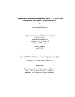 “The Fatherhood of God and the Brotherhood of Man”: the Social Gospel Interracialism of the Southern Sociological Congress