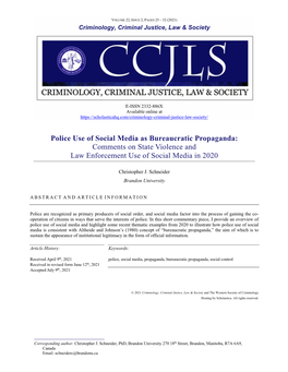 Police Use of Social Media As Bureaucratic Propaganda: Comments on State Violence and Law Enforcement Use of Social Media in 2020