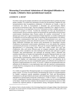 Measuring Correctional Admissions of Aboriginal Offenders in Canada: a Relative Inter-Jurisdictional Analysis