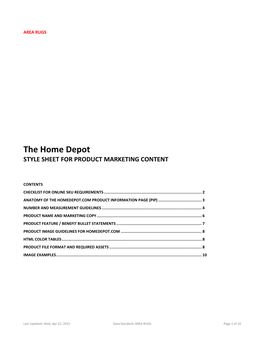 The Home Depot STYLE SHEET for PRODUCT MARKETING CONTENT