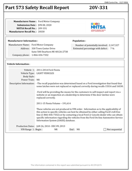 Part 573 Safety Recall Report 20V-331