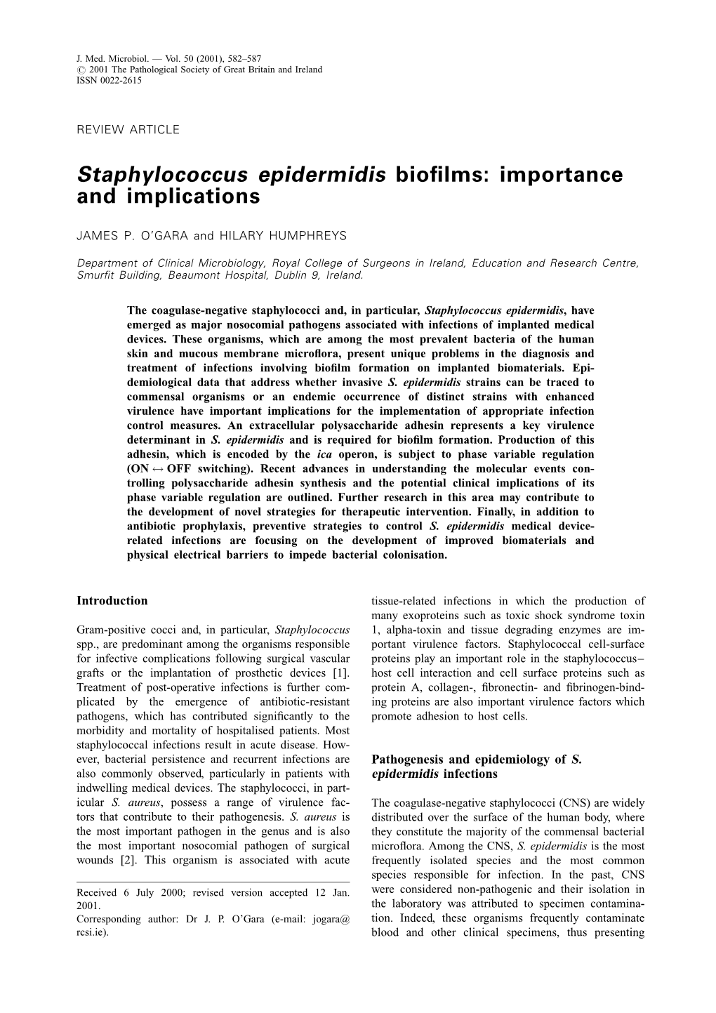 Staphylococcus Epidermidis Biofilms Importance Docslib