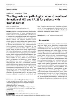 The Diagnosis and Pathological Value of Combined Detection of HE4 and CA125 for Patients with Ovarian Cancer