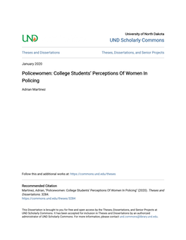 Policewomen: College Students' Perceptions of Women in Policing