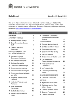 Daily Report Monday, 29 June 2020 CONTENTS