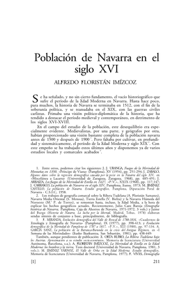 Población De Navarra En El Siglo XVI ALFREDO FLORISTÁN IMÍZCOZ