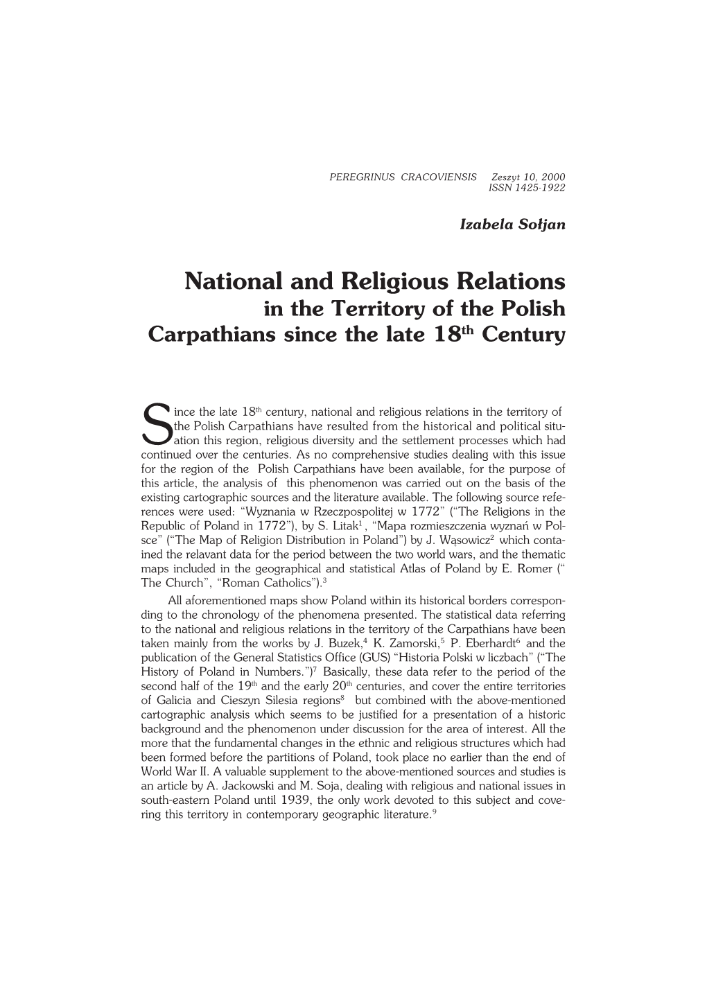 National and Religious Relations in the Territory of the Polish Carpathians Since the Late 18Th Century