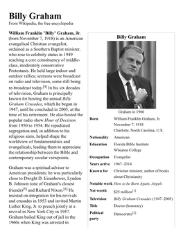 Billy Graham from Wikipedia, the Free Encyclopedia