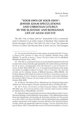 Jewish Adam Speculations and Christian Liturgy in the Slavonic and Romanian Life of Adam and Eve
