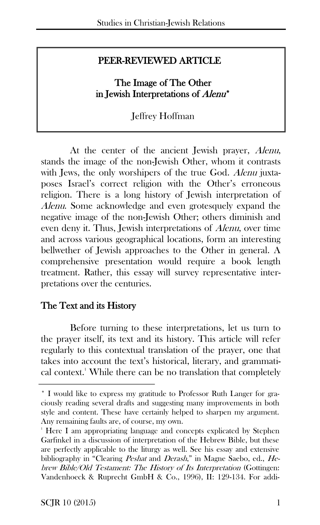 PEER-REVIEWED ARTICLE the Image of the Other in Jewish