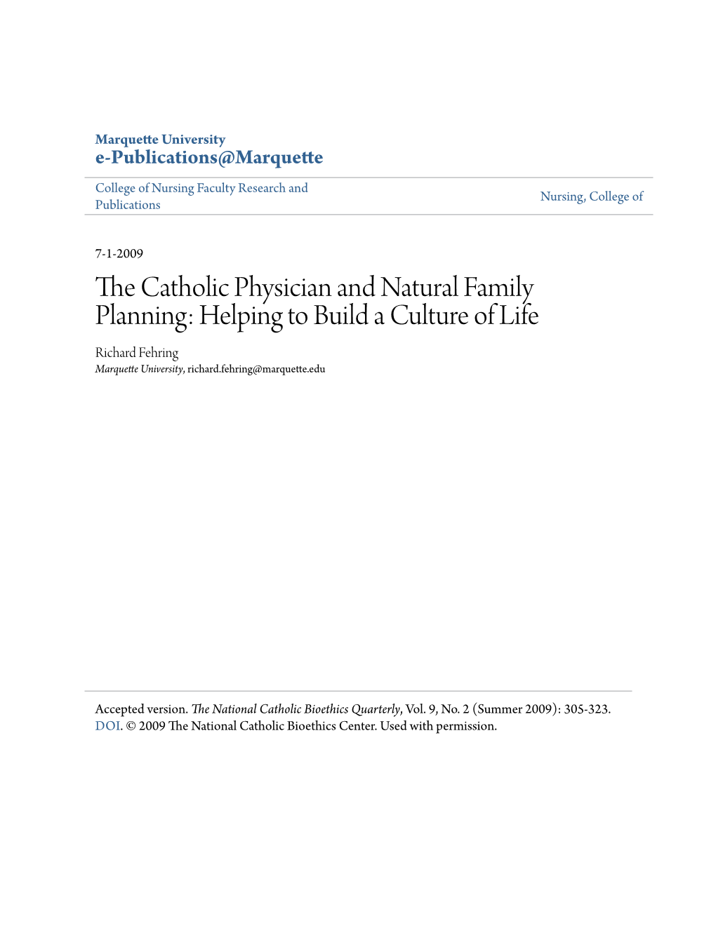 The Catholic Physician and Natural Family Planning