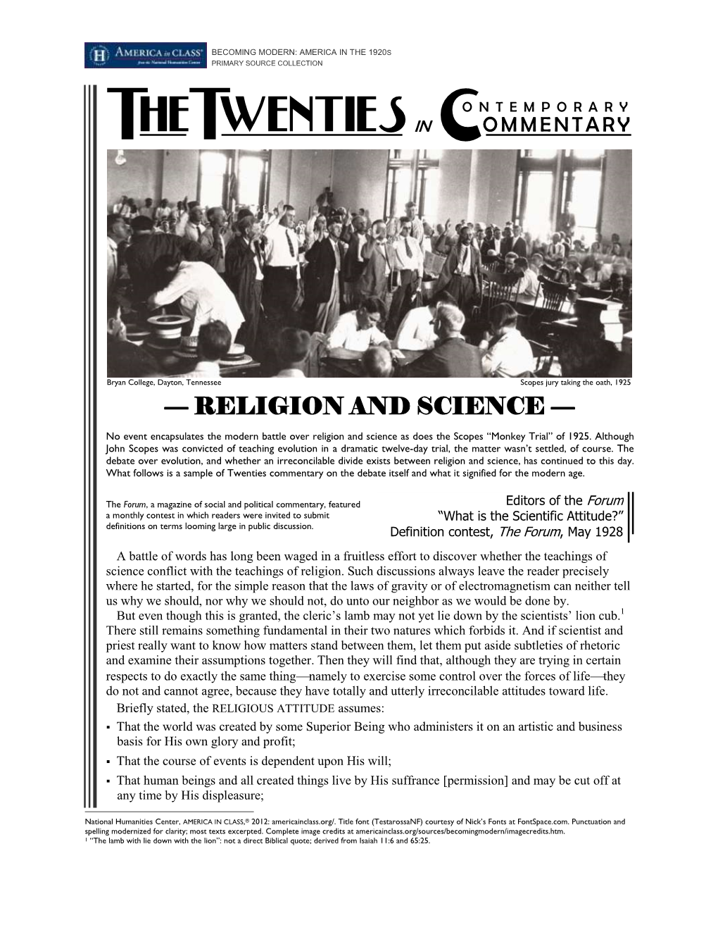 Religion and Science in the 1920S: Collected Commentary