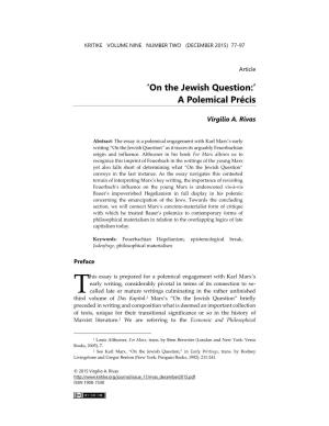 On the Jewish Question:’ a Polemical Précis