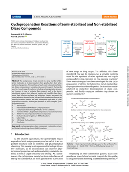 Cyclopropanation Reactions of Semi-Stabilized and Non-Stabilized Diazo Compounds