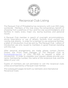 Reciprocal Club Listing