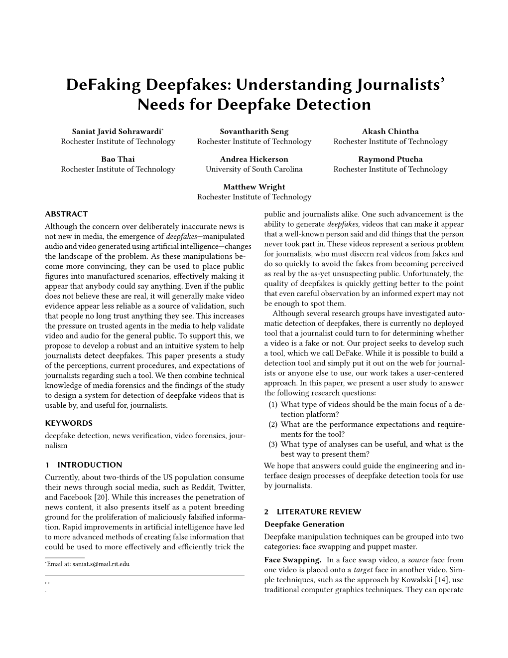 Defaking Deepfakes: Understanding Journalists’ Needs For Deepfake ...