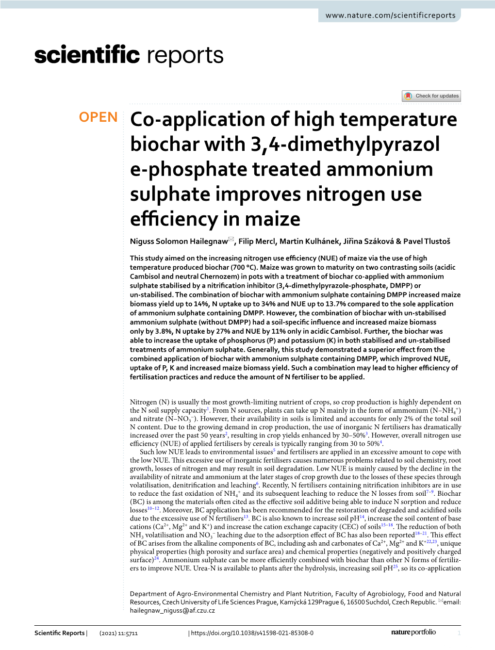 Co-Application of High Temperature Biochar with 3,4-Dimethylpyrazole