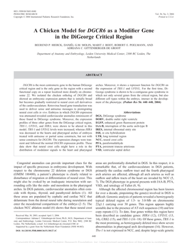 A Chicken Model for DGCR6 As a Modifier Gene in the Digeorge Critical Region