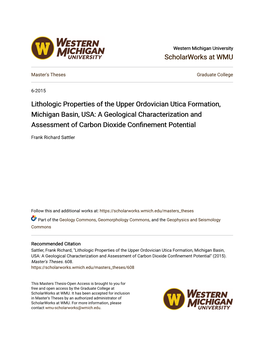 Lithologic Properties of the Upper Ordovician Utica Formation