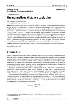 The Normalized Distance Laplacian Received July 1, 2020; Accepted October 17, 2020
