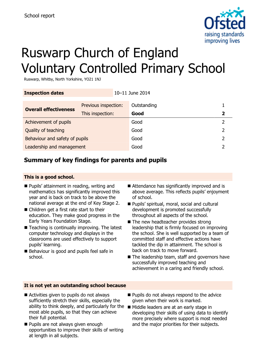 Ruswarp Church of England Voluntary Controlled Primary School Ruswarp, Whitby, North Yorkshire, YO21 1NJ