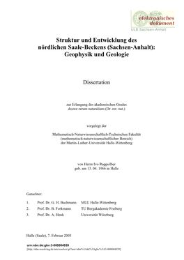 Struktur Und Entwicklung Des Nördlichen Saale-Beckens (Sachsen-Anhalt): Geophysik Und Geologie