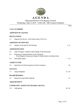 Regular Council Wednesday, May 8, 2019 - 10:00 AM - MD Council Chambers Page