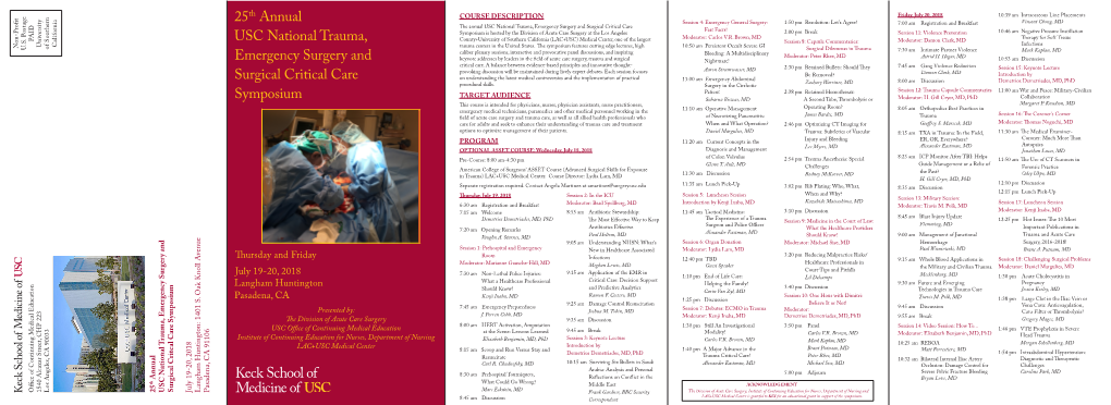 25Th Annual USC National Trauma, Emergency Surgery and Surgical Critical Care Symposium