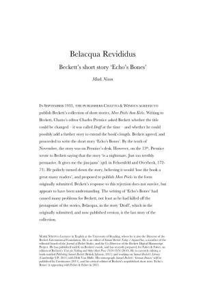 Belacqua Revididus Beckett’S Short Story ‘Echo’S Bones’