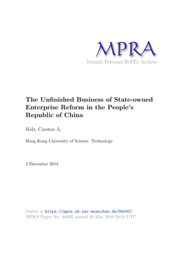 The Unfinished Business of State-Owned Enterprise Reform in the People’S Republic of China