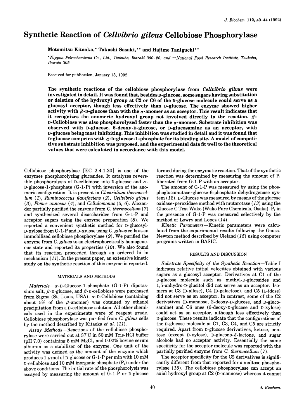Synthetic Reaction of Cellvibrio Gilvus Cellobiose Phosphorylase