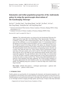 Kinematics and Stellar Population Properties of the Andromeda Galaxy by Using the Spectroscopic Observations of the Guoshoujing Telescope ∗