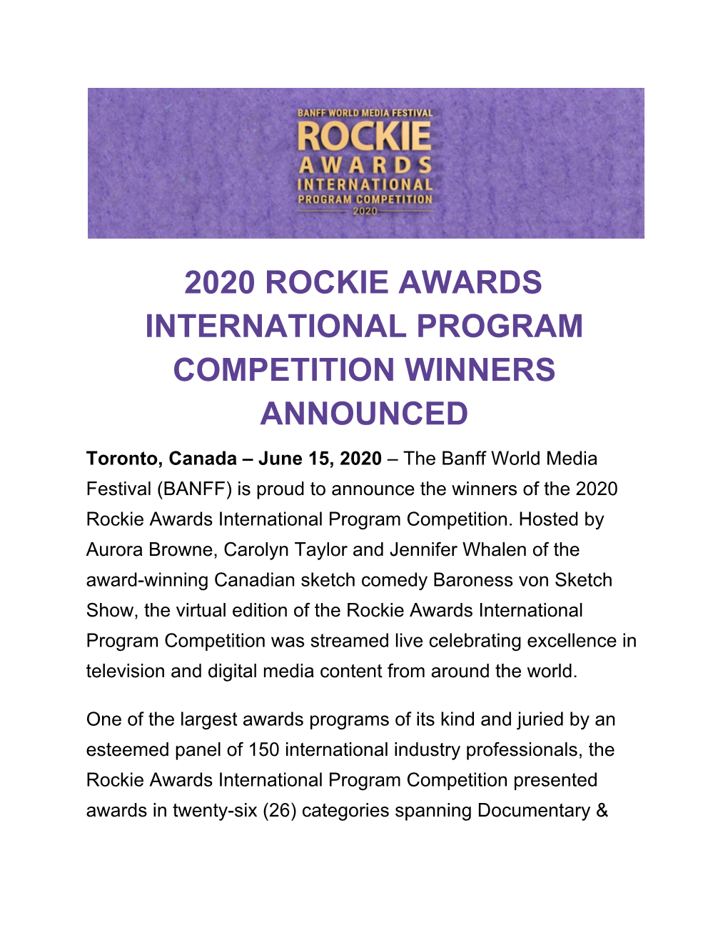 2020 Rockie Awards International Program