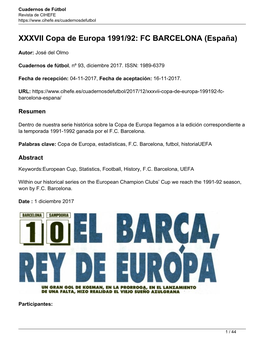 XXXVII Copa De Europa 1991/92: FC BARCELONA (España)