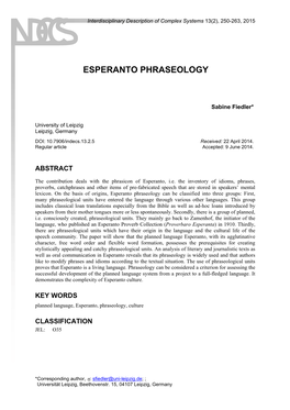 Esperanto Phraseology
