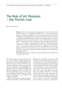 The Role of Art Museums – the Finnish Case