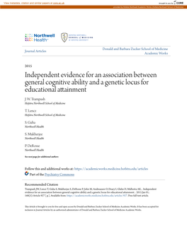Independent Evidence for an Association Between General Cognitive Ability and a Genetic Locus for Educational Attainment J