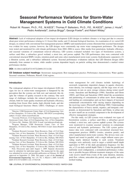 Seasonal Performance Variations for Storm-Water Management Systems in Cold Climate Conditions Robert M