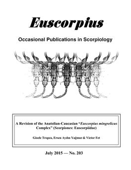 “Euscorpius Mingrelicus Complex” (Scorpiones: Euscorpiidae)