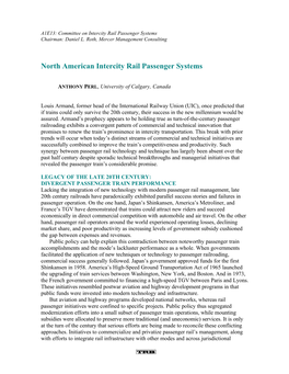 North American Intercity Rail Passenger Systems