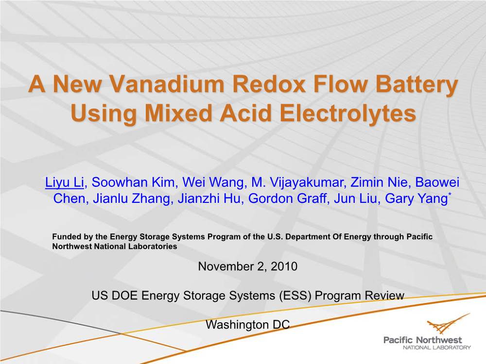 A New Vanadium Redox Flow Battery Using Mixed Acid Electrolytes